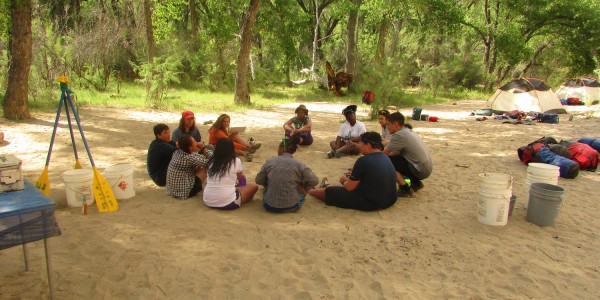 Deer Hill group circle on a sand bar